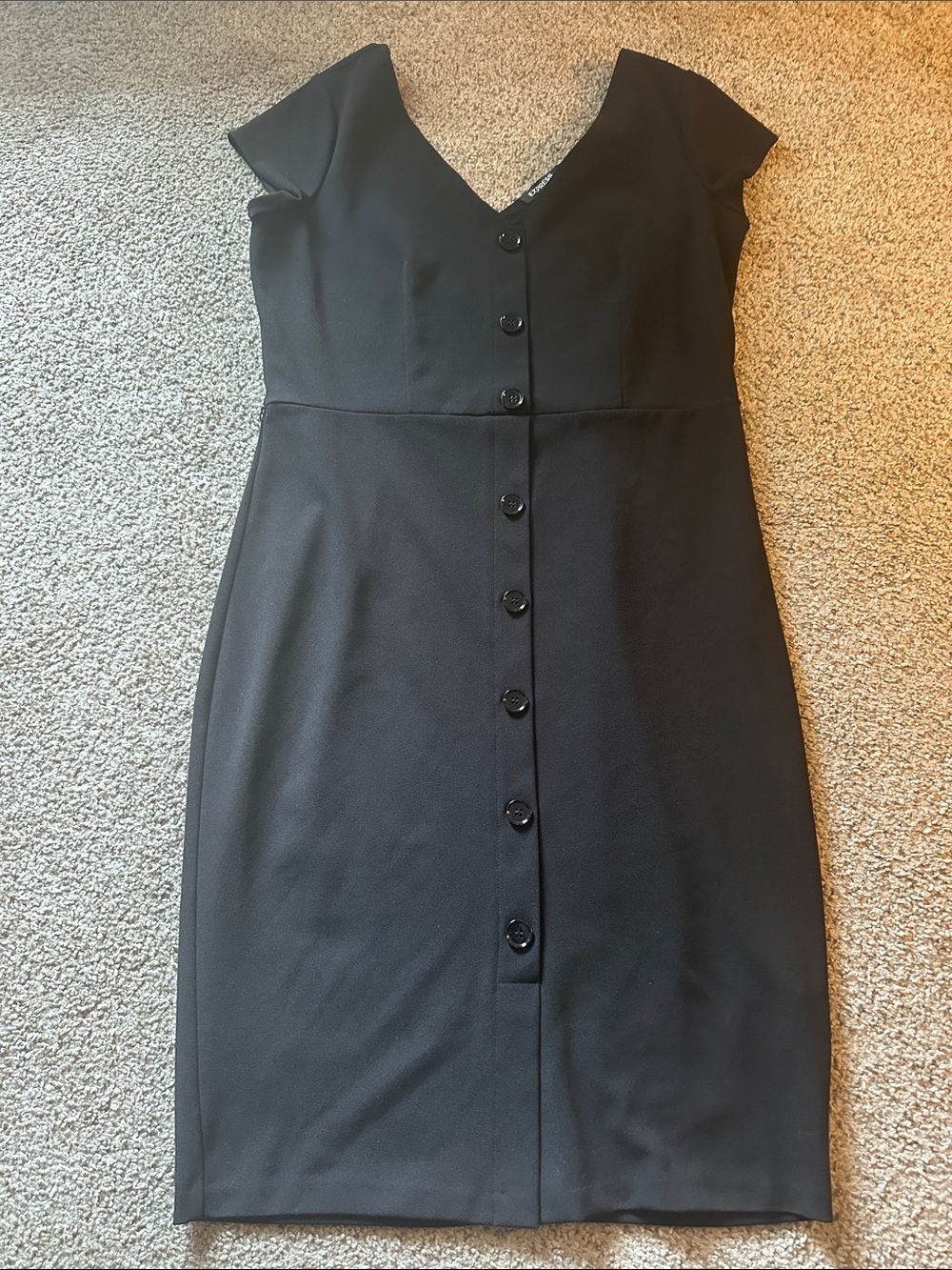 Express Black V-Neck Midi Dress with Button Front